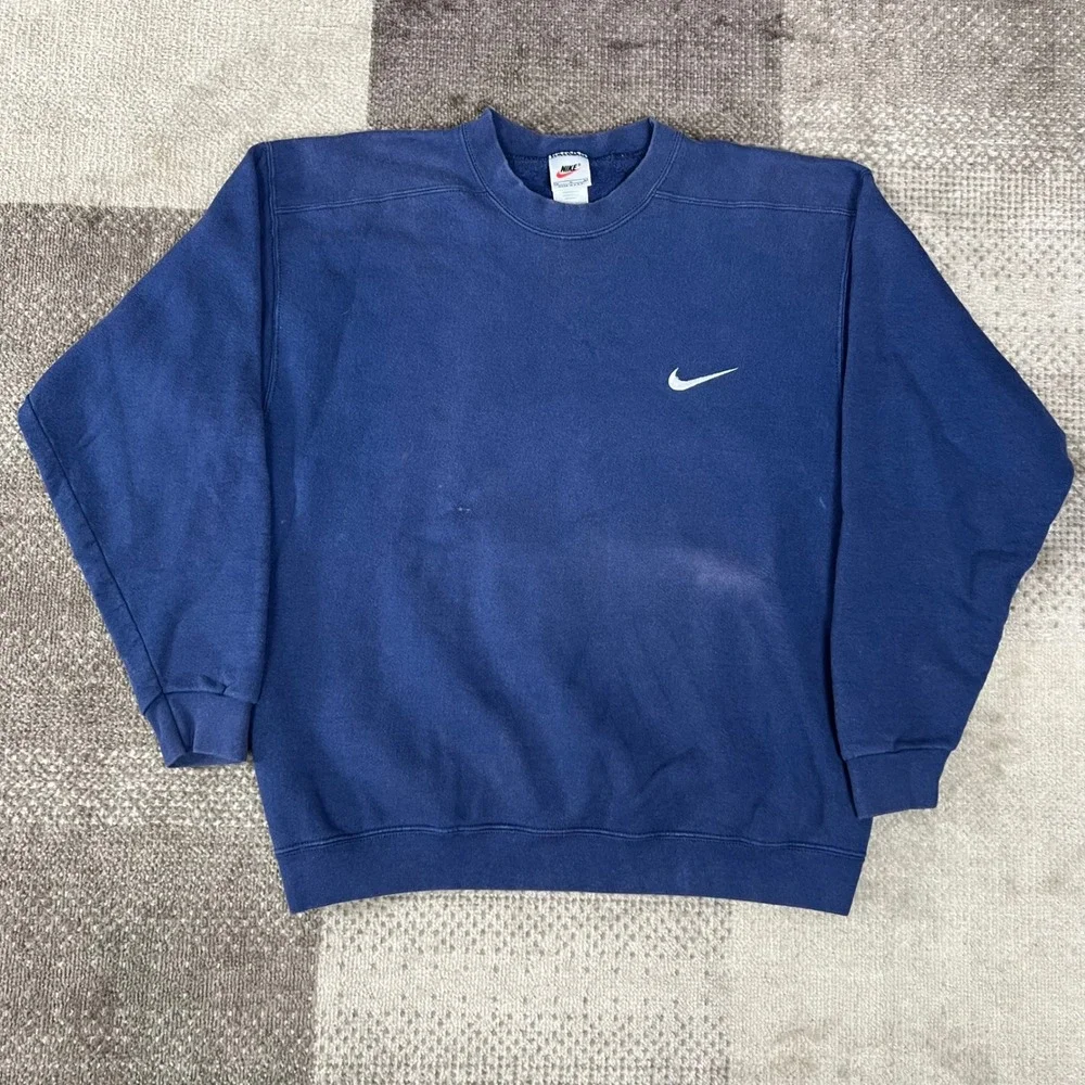 Vintage Nike Crewneck Sweatshirt Navy Blue Made in USA Mens Medium Swoosh‎ Logo